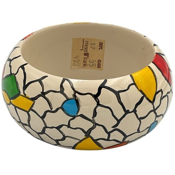 Vtg Retro Artisan Hand Painted Wood Geometric Crackle Bangle Bracelet 80s 90s - Picture 4 of 12